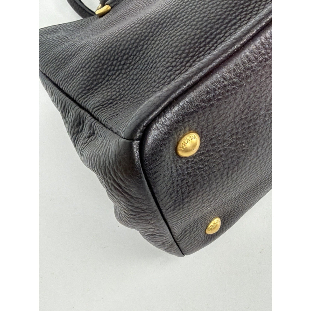 Prada Vitello Daino Medium Top Handle Bag in Black Leather Gold-Tone Hardware E6