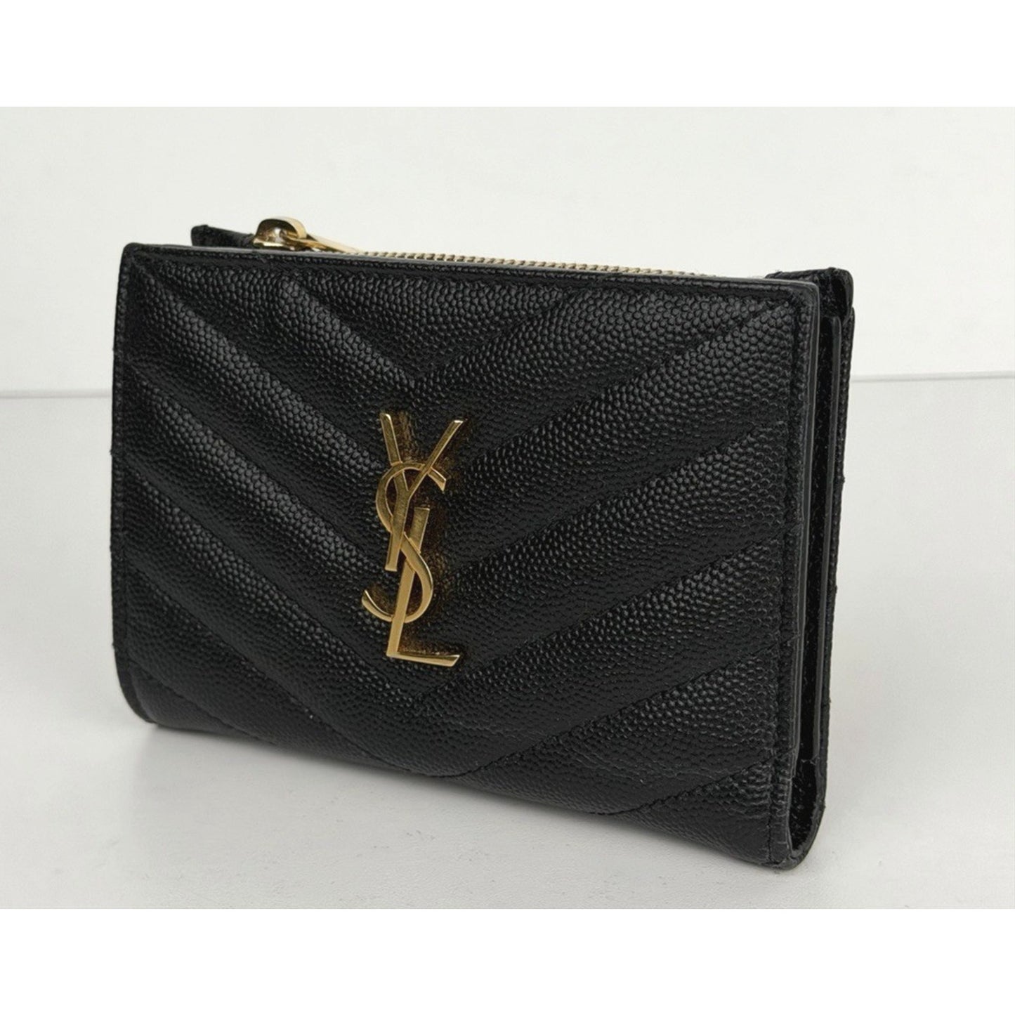 Saint Laurent Matelasse Bifold Wallet Black Quilted Grain De Poudre Leather K1