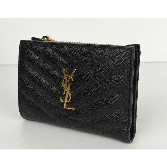 Saint Laurent Matelasse Bifold Wallet Black Quilted Grain De Poudre Leather K1
