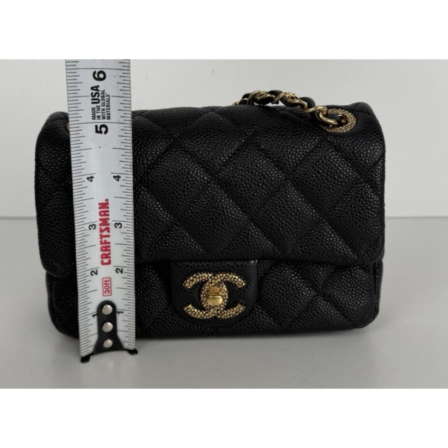 Chanel Quilted Mini Flap Bag in Black Grained Lambskin with Gold HW 2022 E8