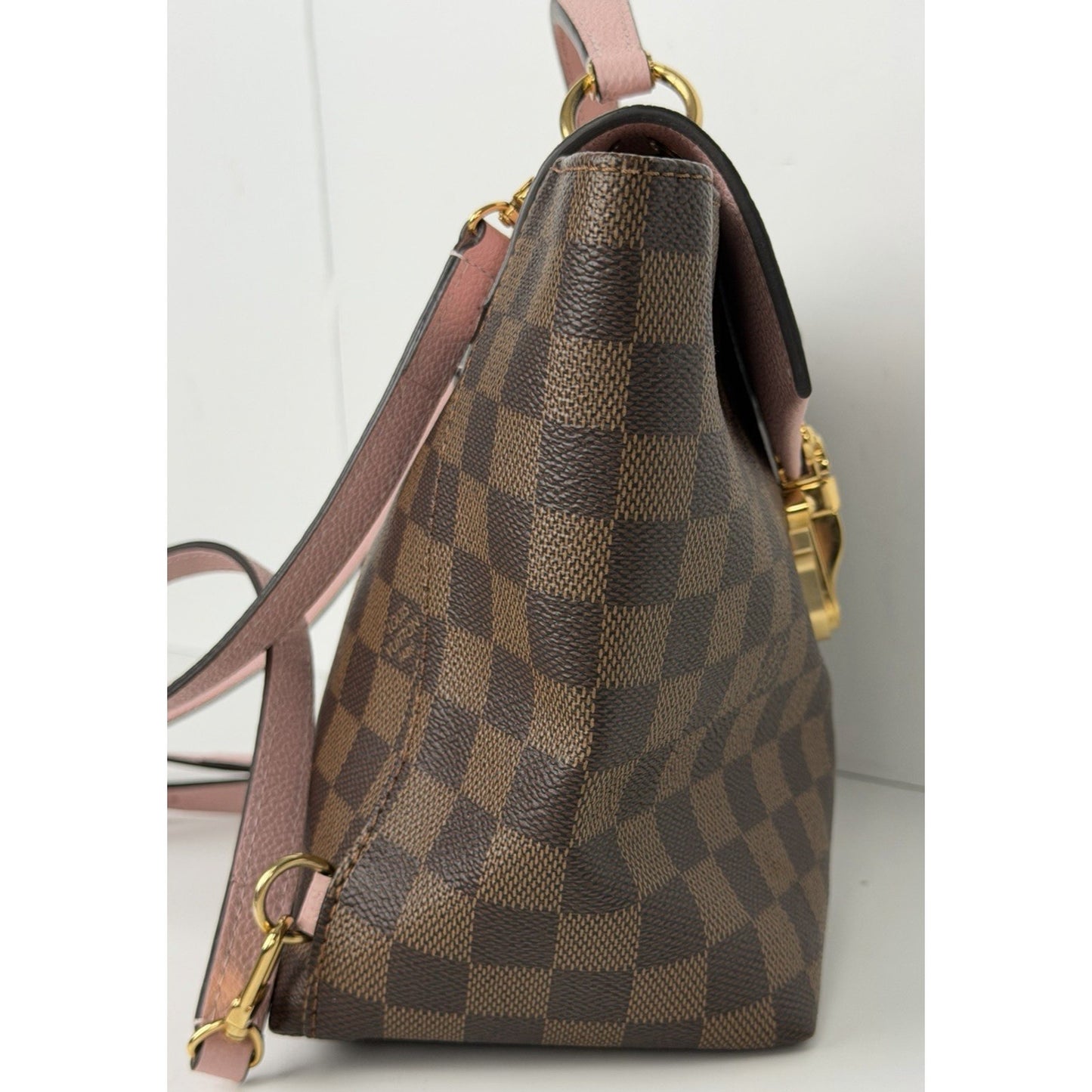 Louis Vuitton Clapton Backpack Damier Ebene Coated Canvas&Pink Leather Flap D8
