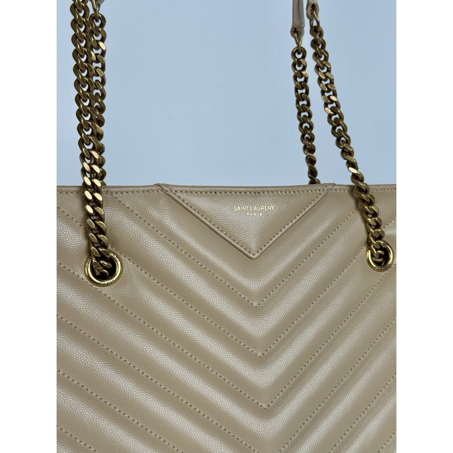 Saint Laurent Tribeca Shopping Tote Beige Grain De Poudre Leather C-9