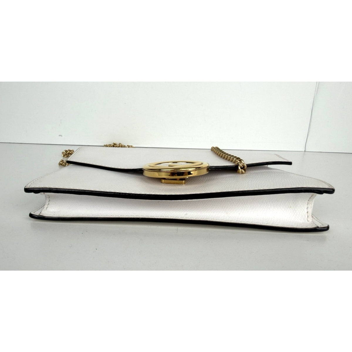 Fendi F is Fendi Envelope Wallet on Chain Crossbody Bag in White Leather S-08