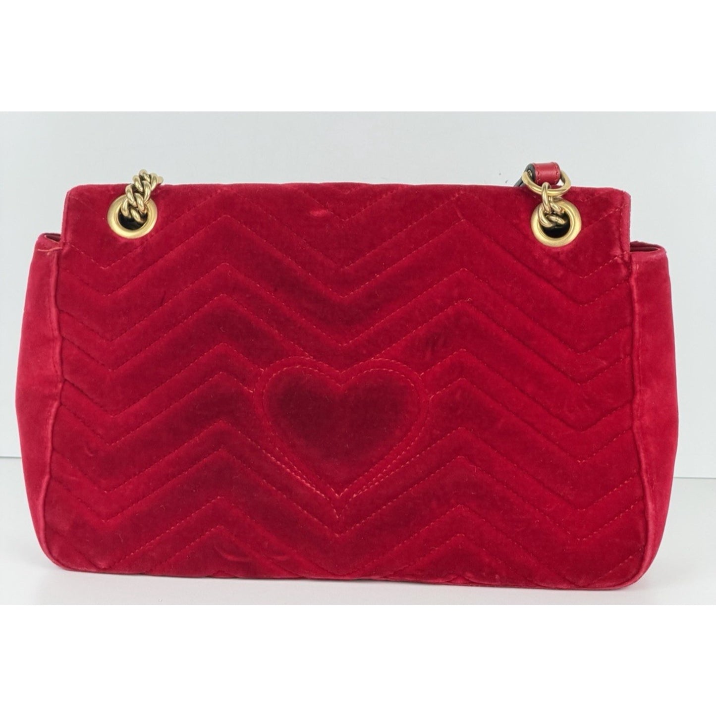 Gucci GG Marmont Medium Shoulder Bag in Red Velvet Gold HW S-08