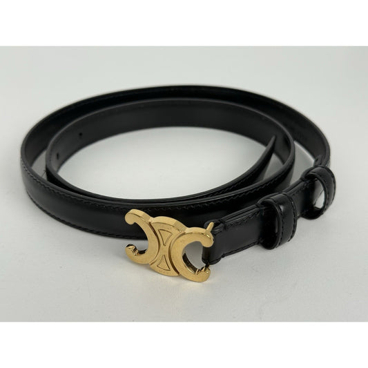 Celine Triomphe Thin Black Leather Belt