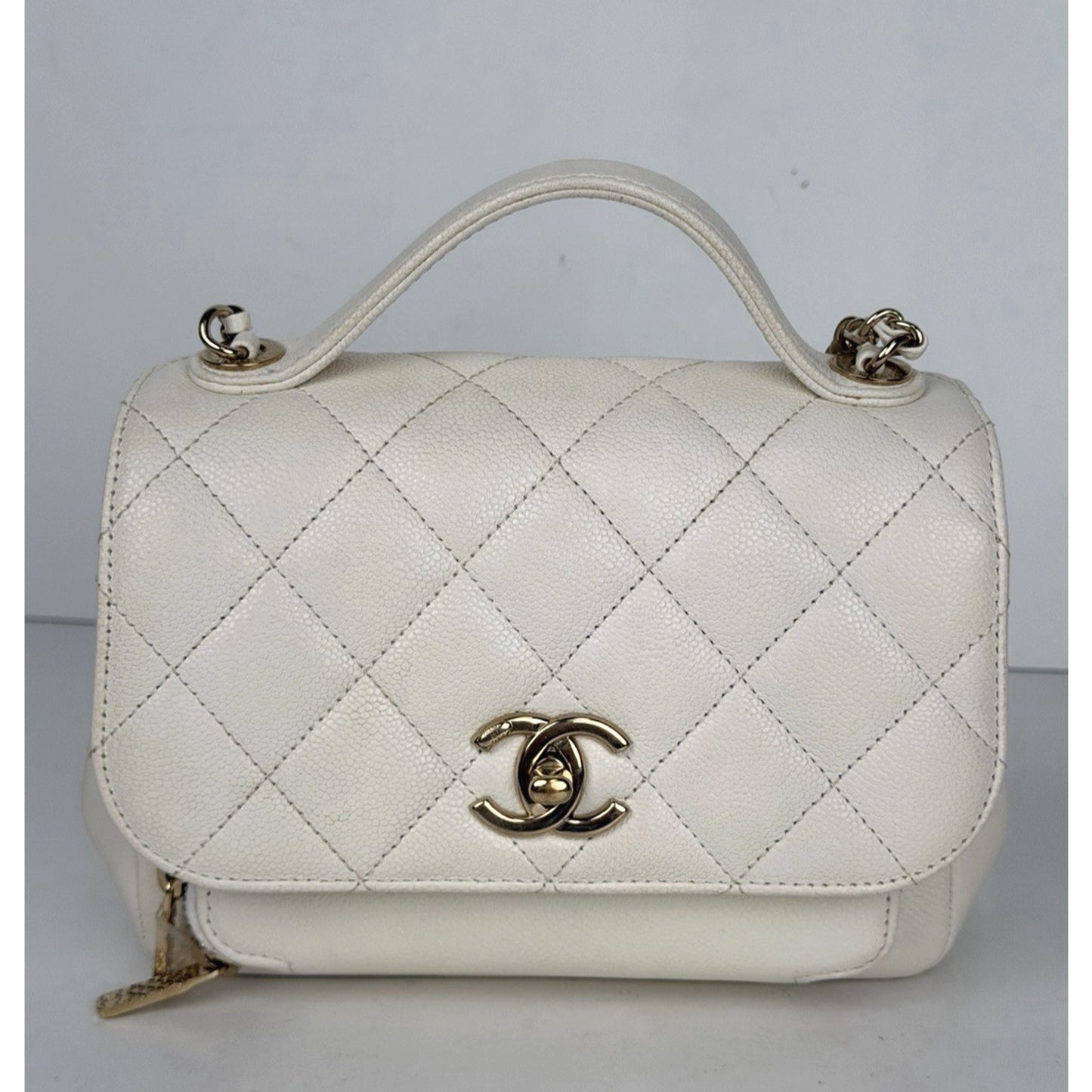 Chanel Business Affinity Flap Bag Small in White Quilted Caviar Leather NFC E4