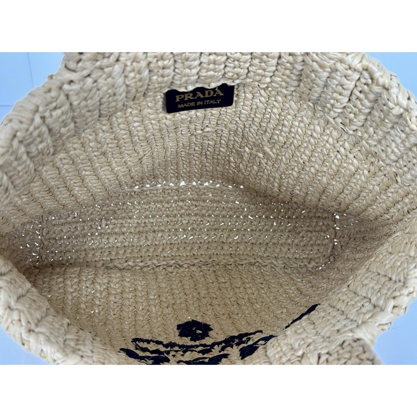 Prada Raffia Tote Bag Beige with Embroidered Logo B-2