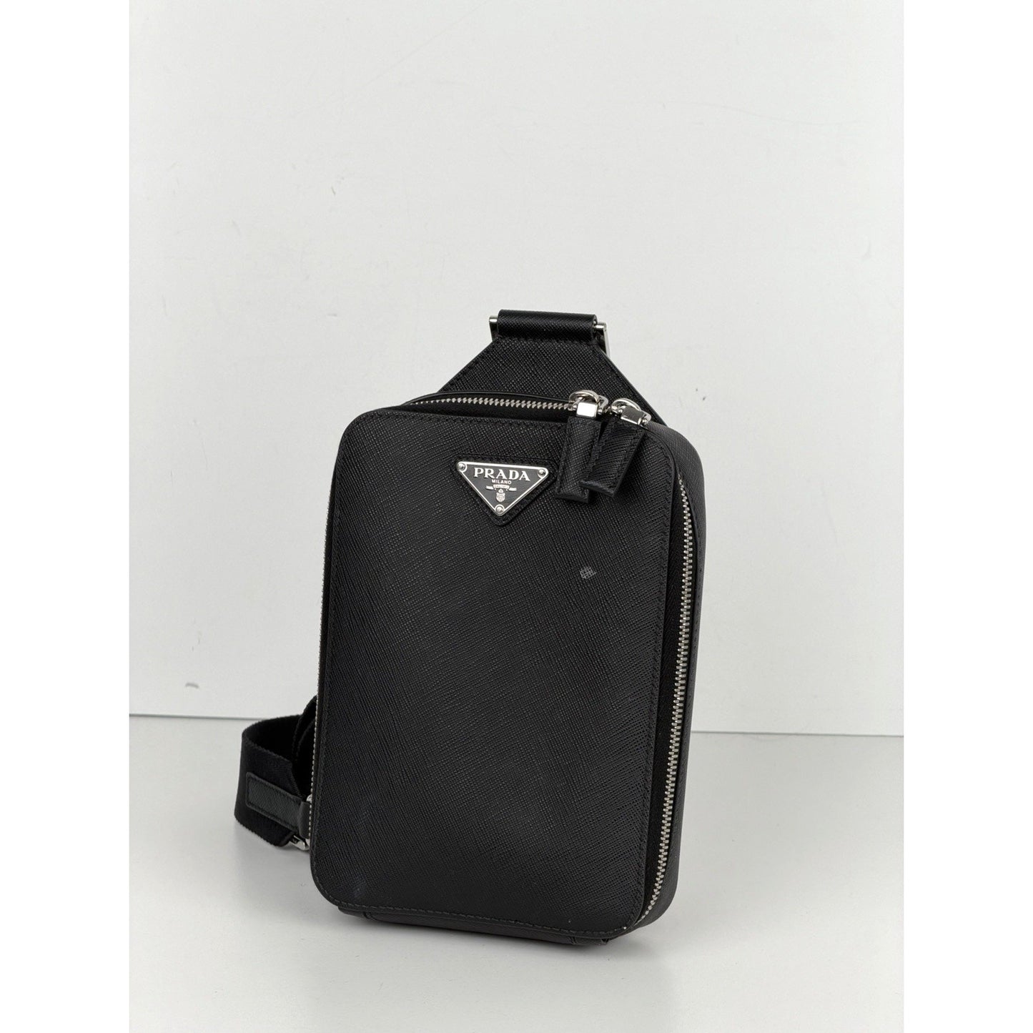 Prada Brique Saffiano Leather Shoulder Bag Black