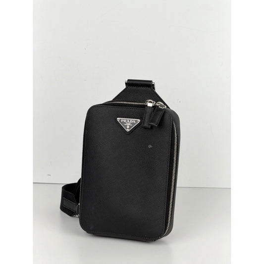 Prada Brique Saffiano Leather Shoulder Bag Black