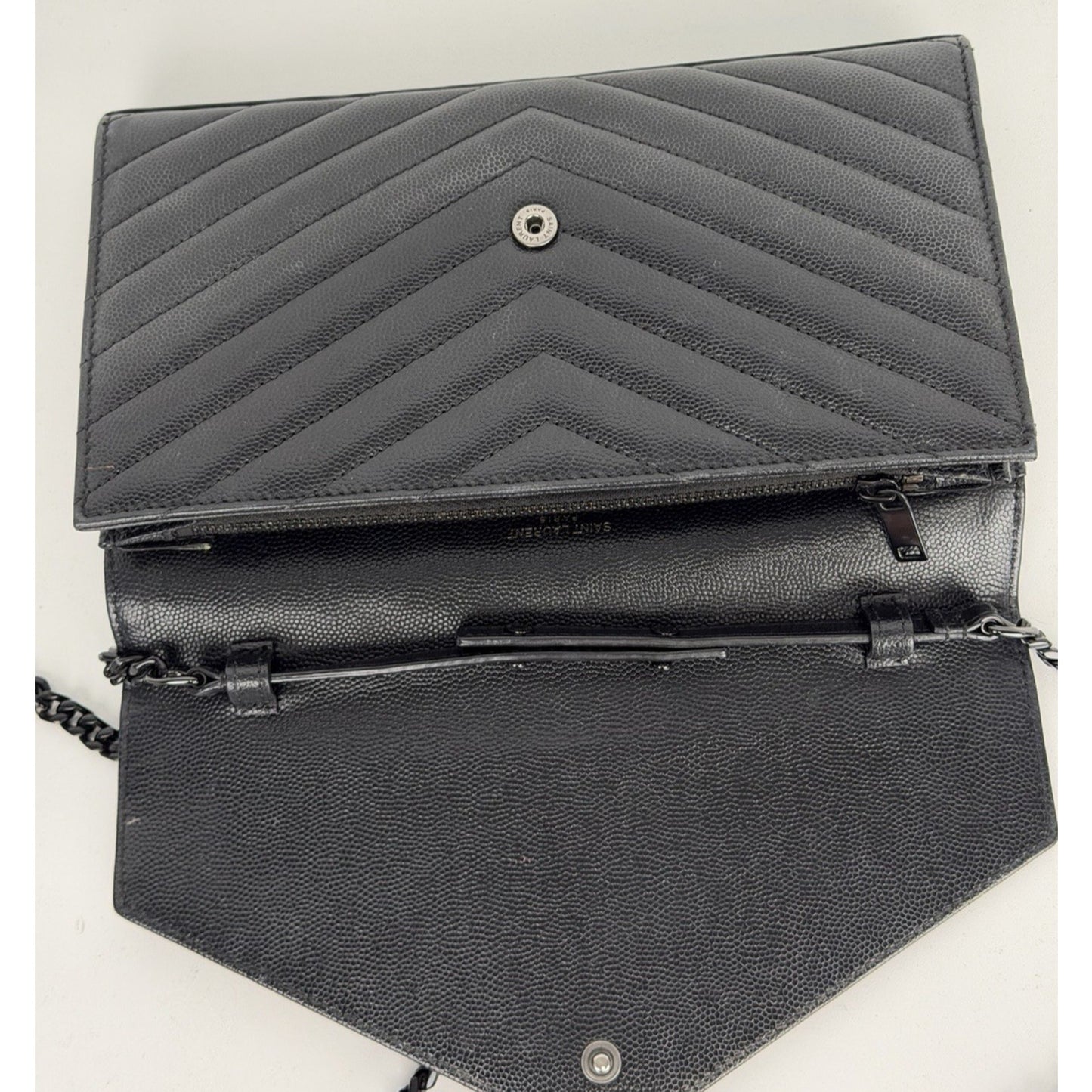 Saint Laurent Monogram Chain Wallet Medium in Black Matelasse Grained LeatherS12