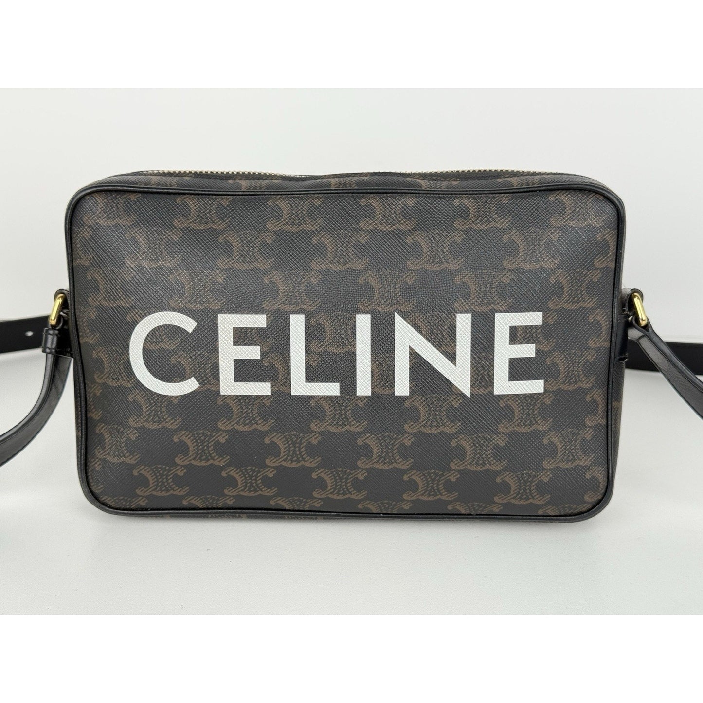 Celine Shoulder Bag Messenger Logo Print Triomphe Leathe