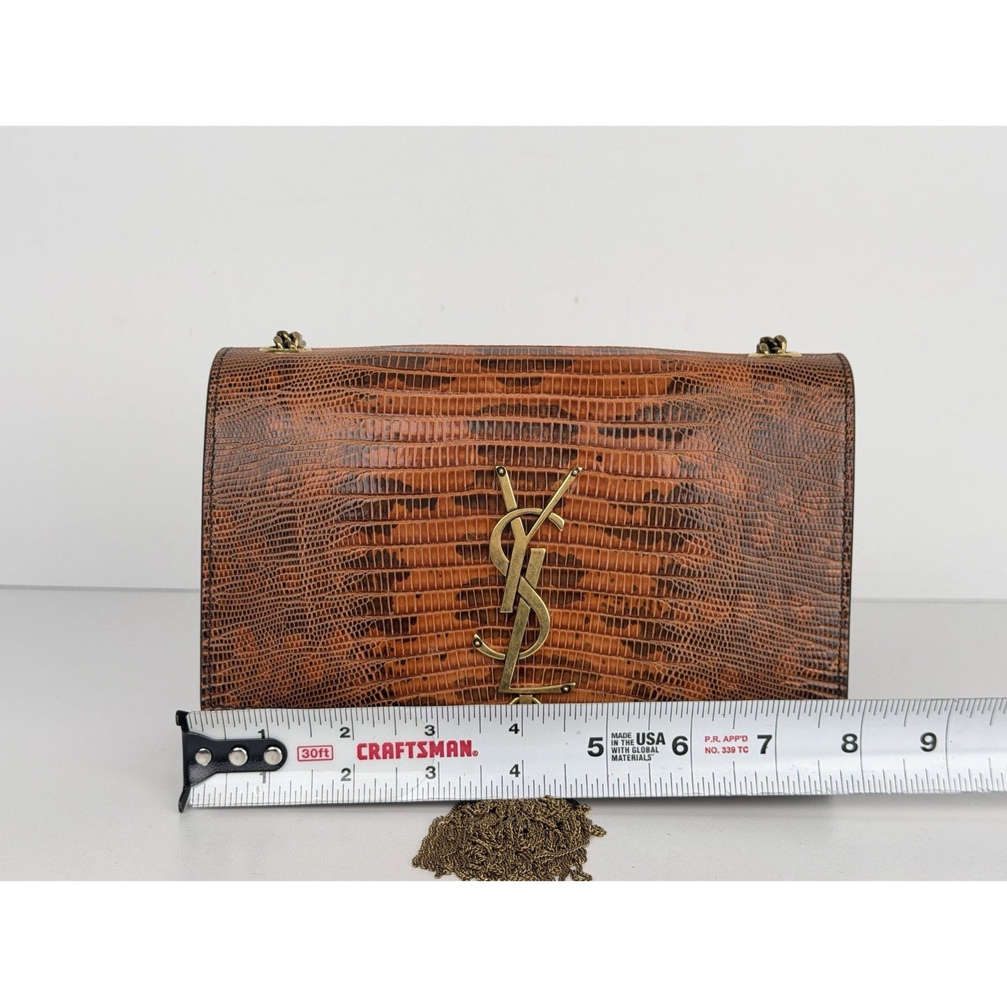 Saint Laurent Kate Small Tassel Wallet on Chain in Lizard Embossed Leather C9