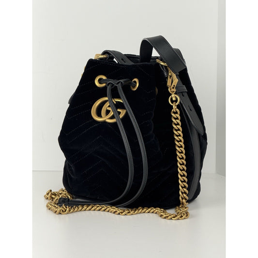 Gucci GG Marmont Bucket Bag Matelasse Black Velvet