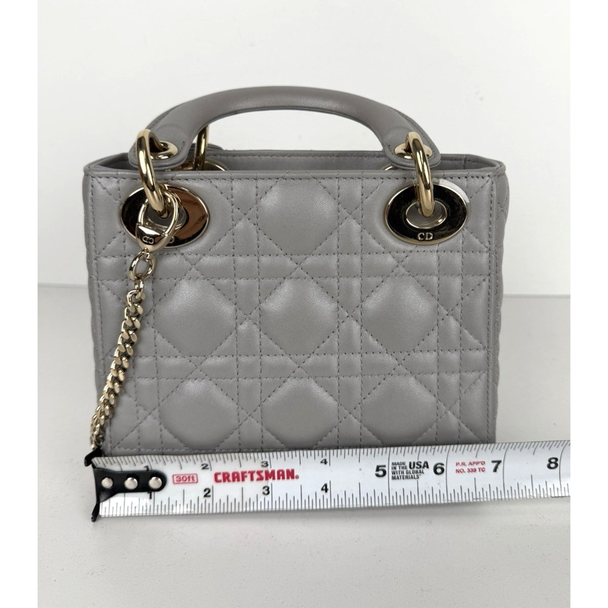 Christian Dior Mini Top Handle Bag in Gray Quilted Lambskin Leather 2020 U2