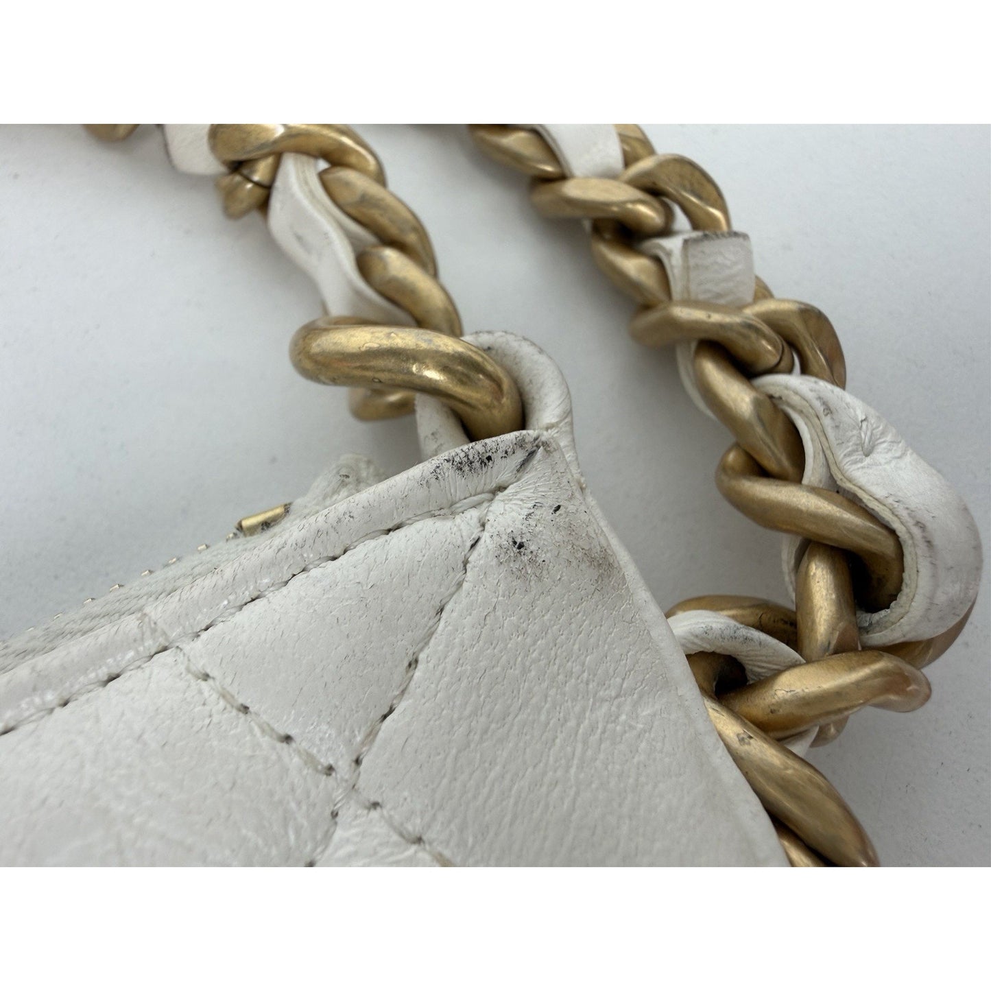 Chanel Lambskin Quilted Chain Around Top Handle Mini Bag White NFC D4