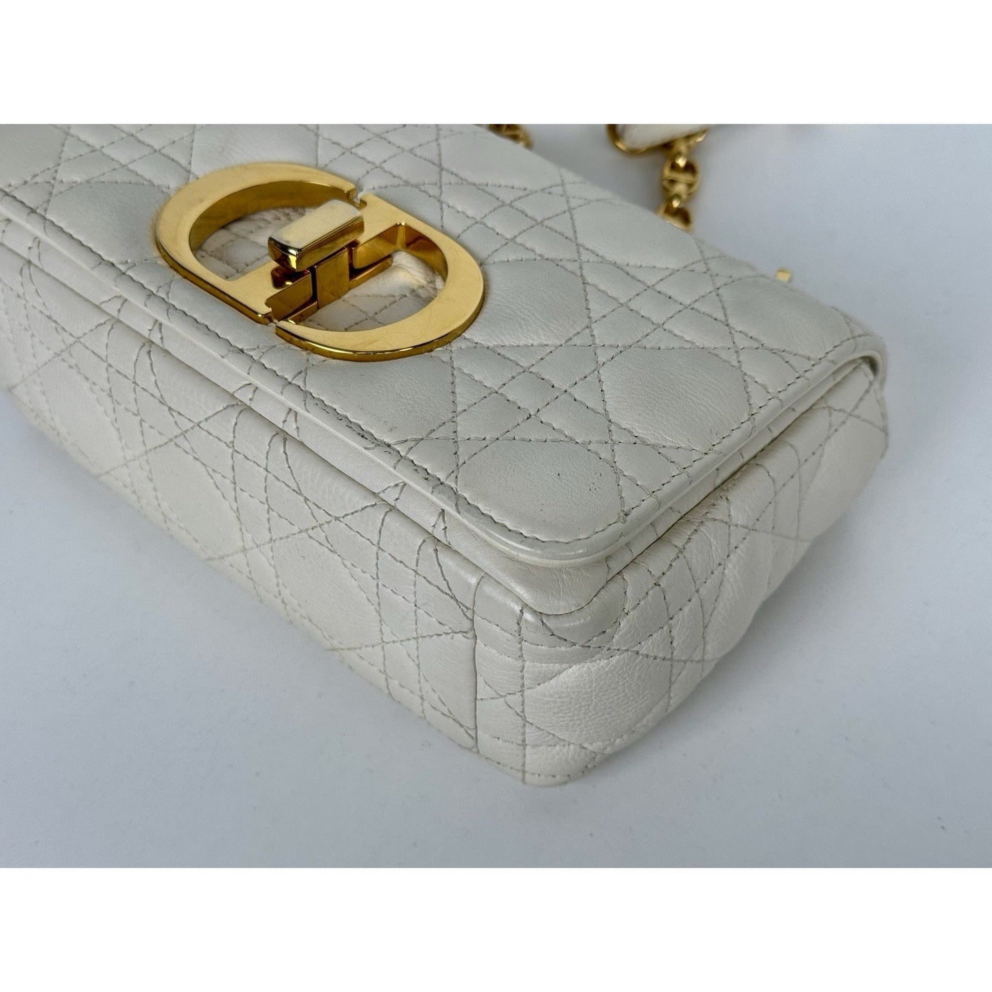 Dior Caro Bag in White Supple Leather with Gold Tone Hardware E-3