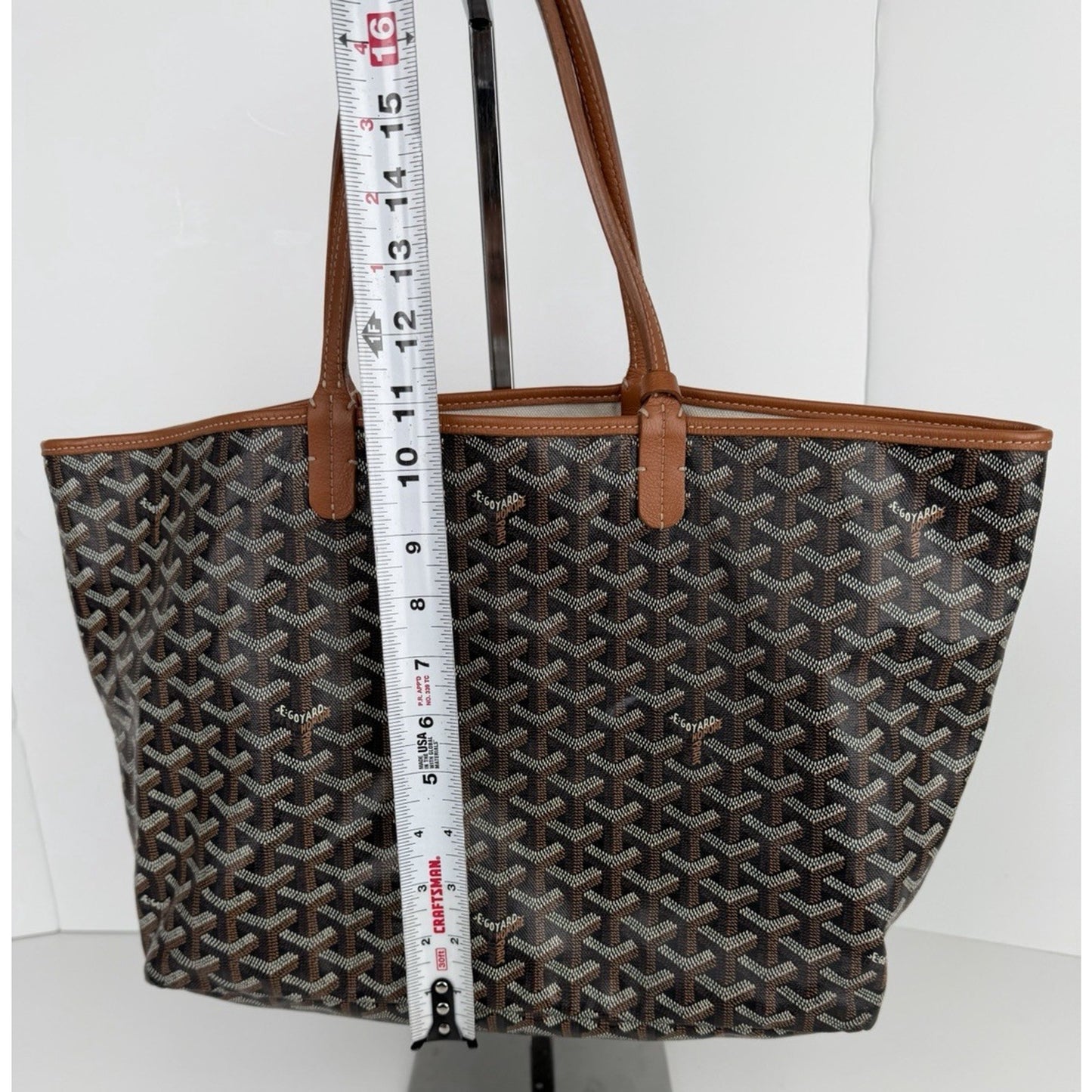 Goyard Saint Louis PM Tote Bag in Black & Tan Classic Chevron Coated Canvas D2