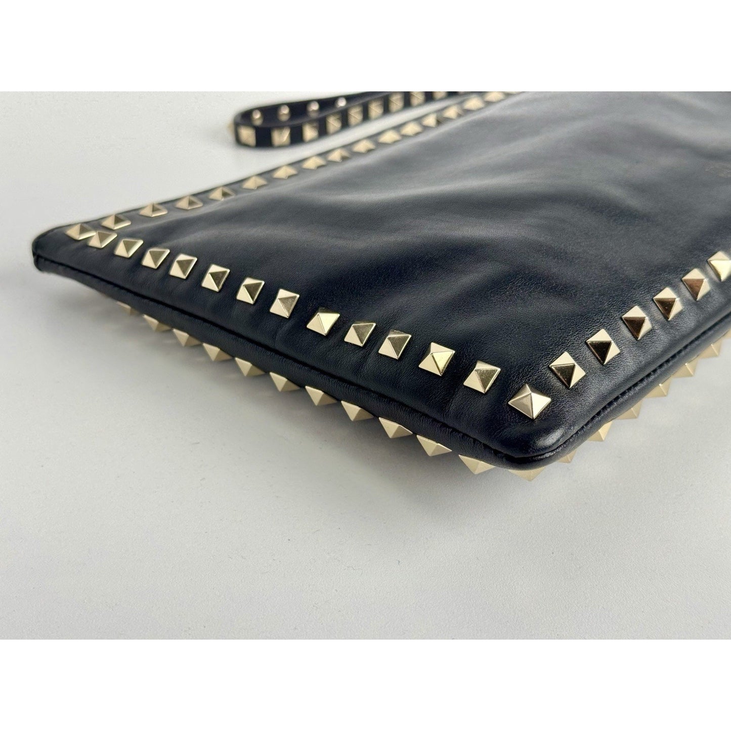 Valentino Rockstud Black Leather Pouch with Golden Hardware B-1