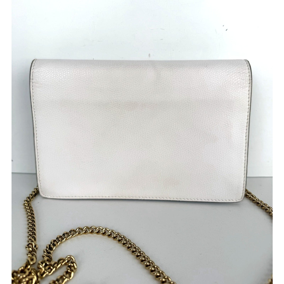 Fendi F is Fendi Envelope Wallet on Chain Crossbody Bag in White Leather S-08
