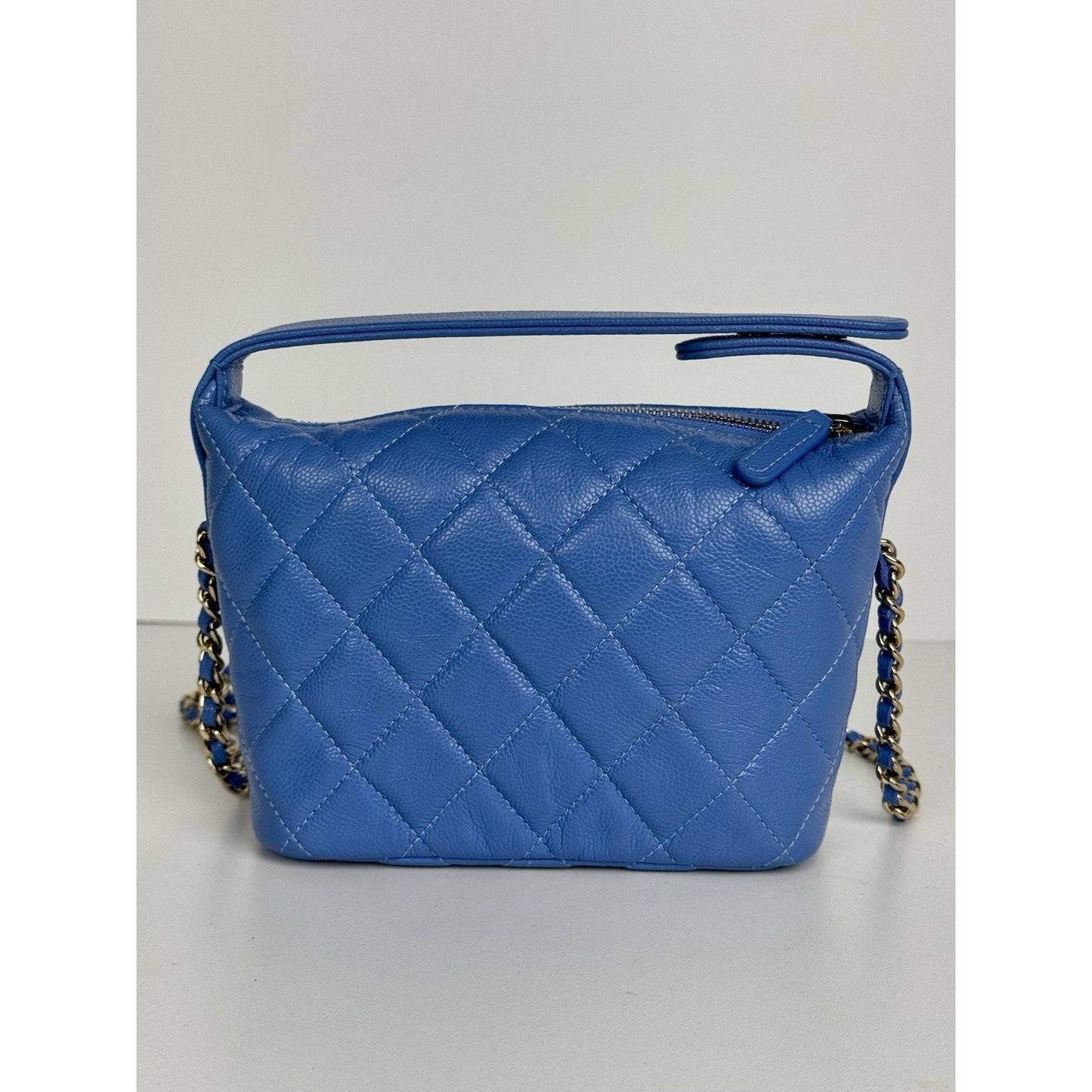 Chanel 25C Quilted Hobo Clutch with Chain Blue Caviar Leather C-8
