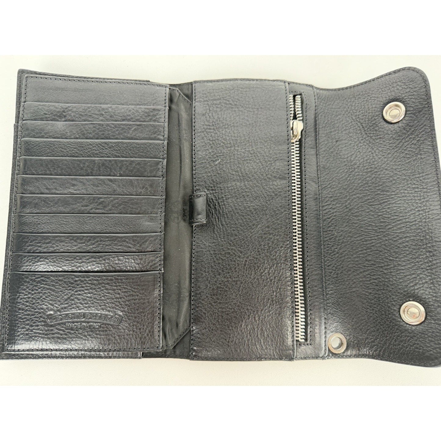 Chrome Hearts Wave Trifold Wallet in Black Leather with Silver-Tone Hardware K2