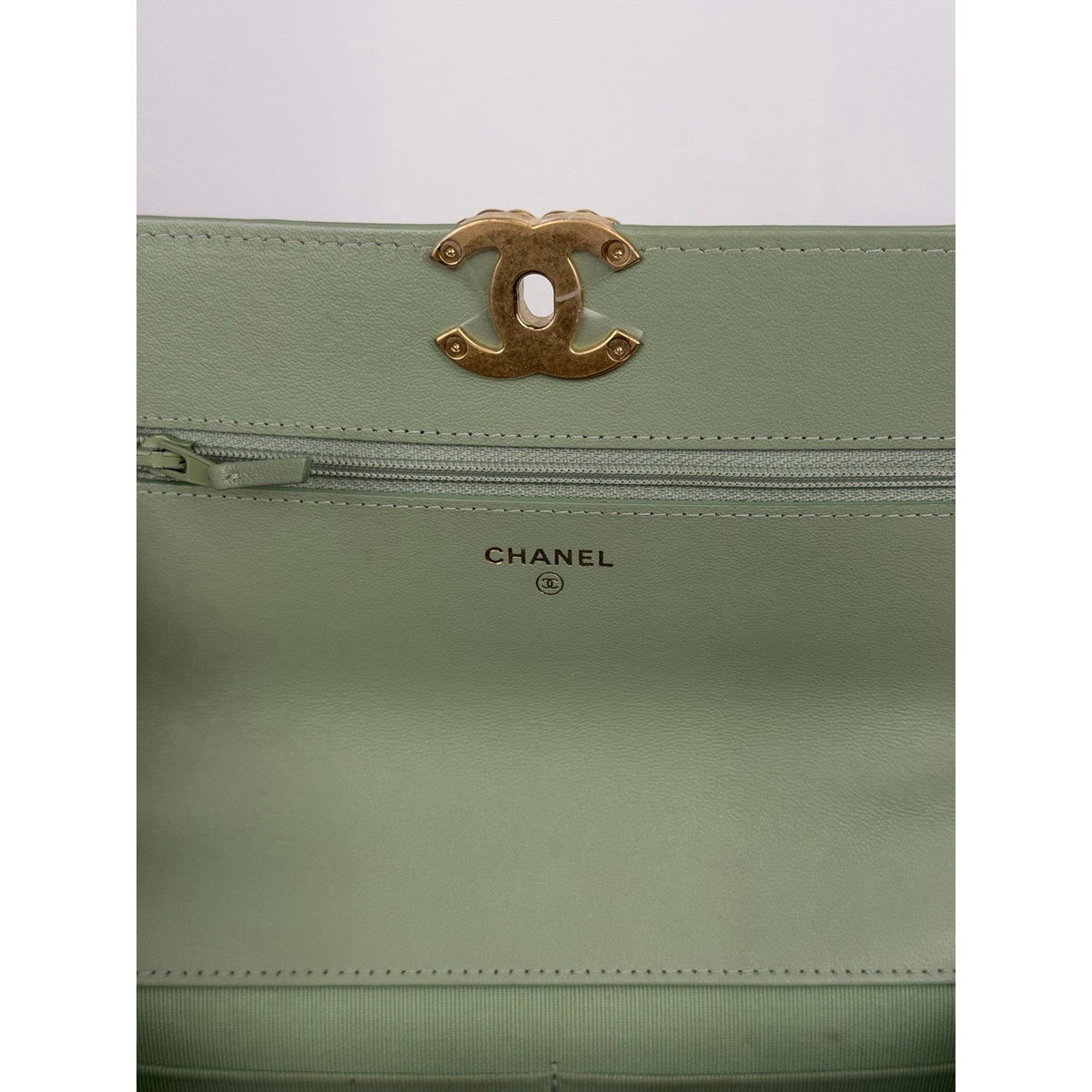 Chanel 19 Wallet on Chain Bag in Mint Green Quilted Lambskin Leather NFC B7