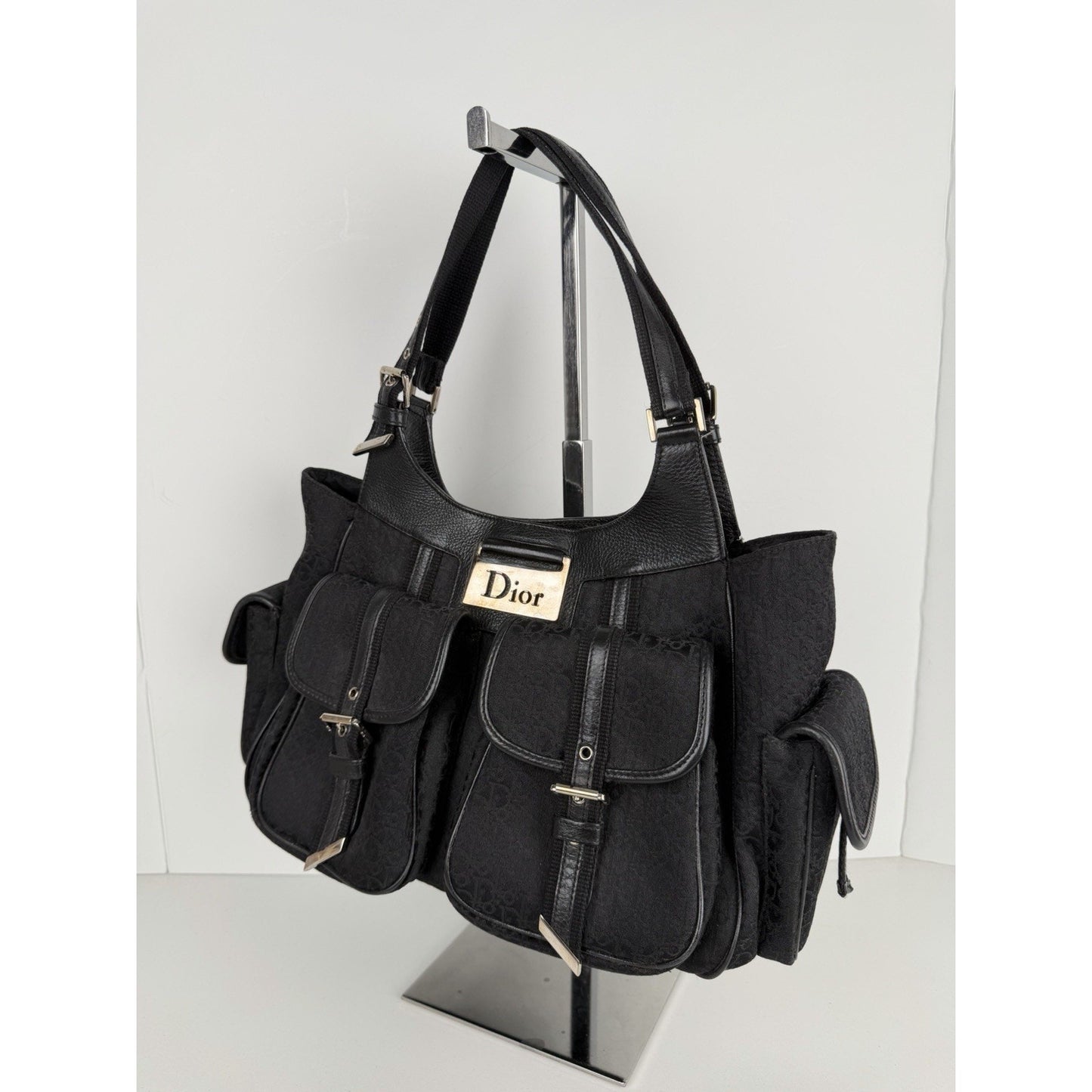 Christian Dior Vintage Diorissimo Multi-Pocket Shoulder Bag Black Canvas 2005 S7