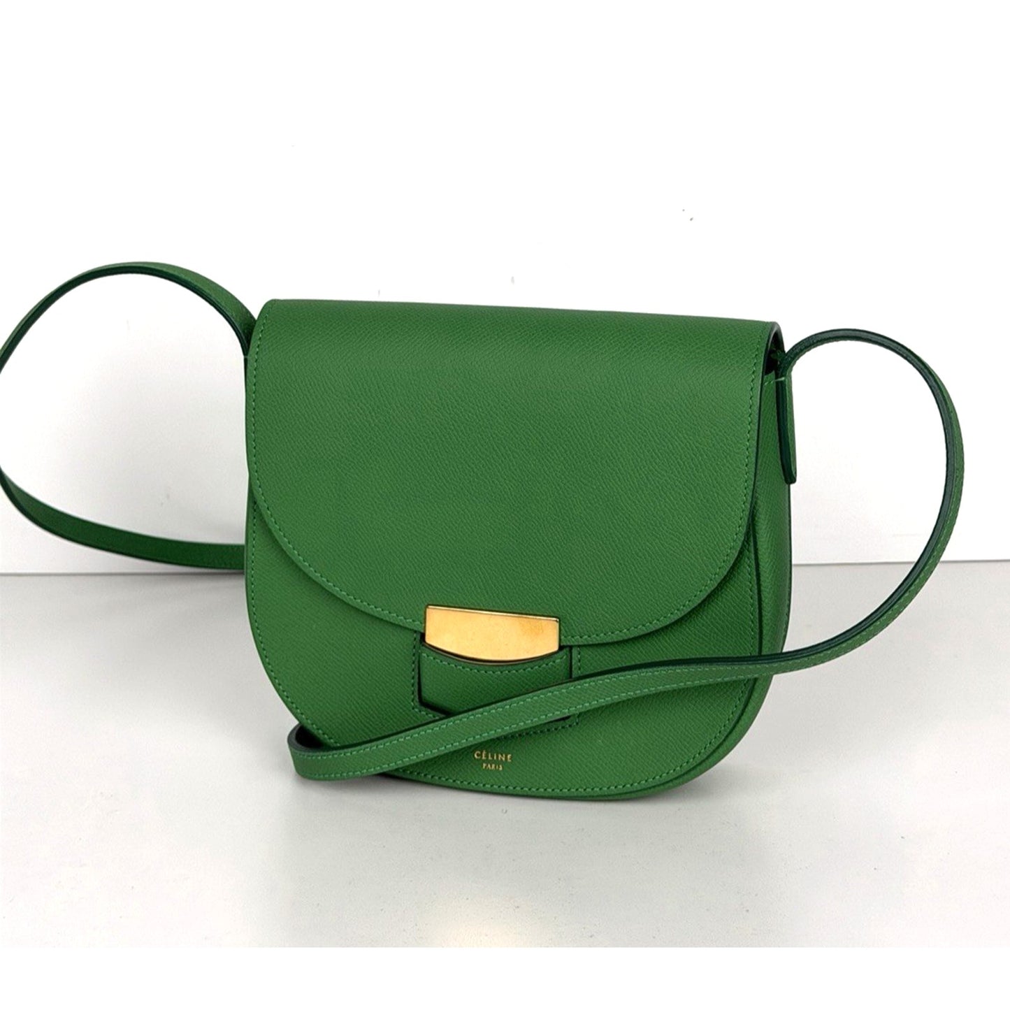 Celine by Phoebe Philo Trotteur Small Crossbody Bag in Grainy Green Leather S-08