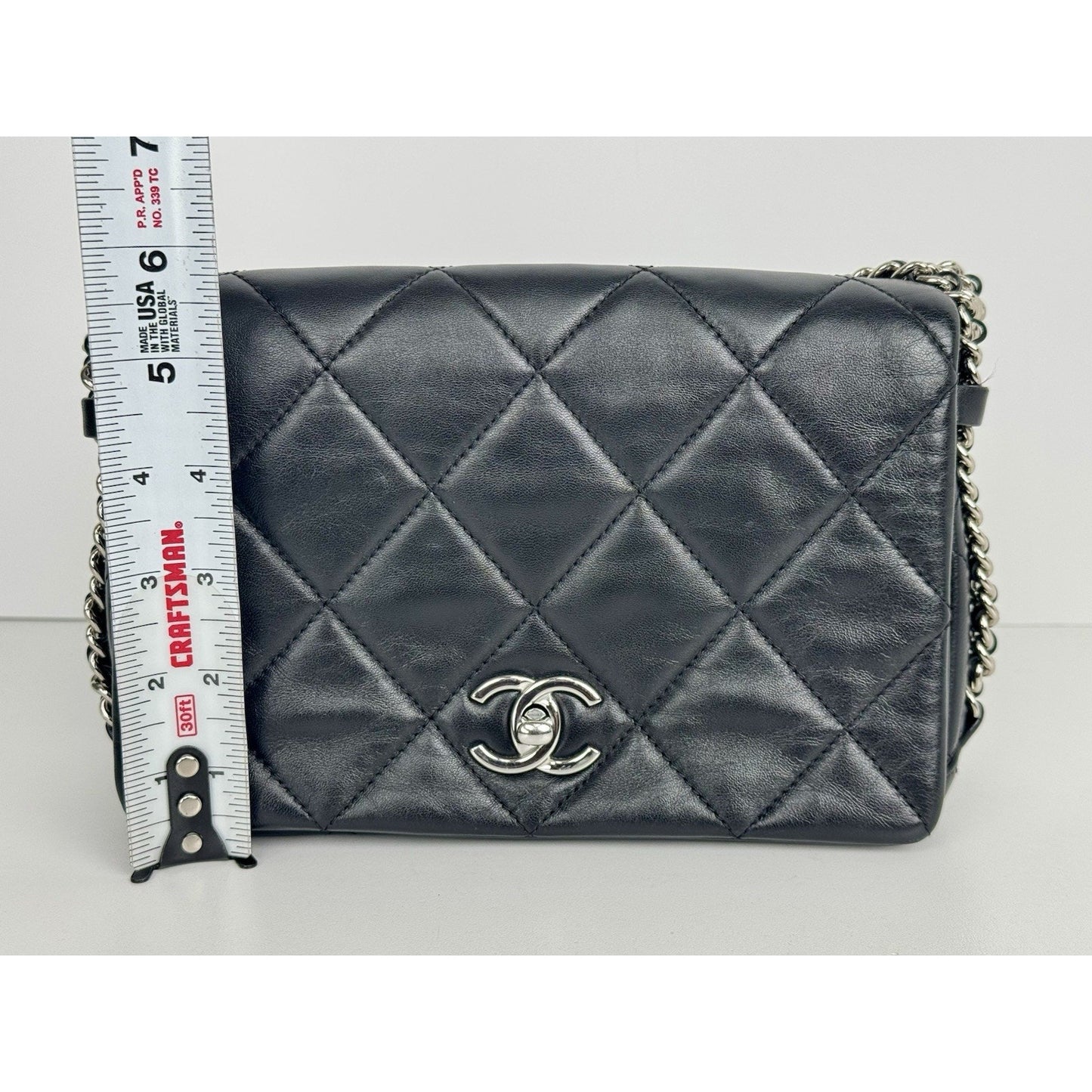 Chanel Chain Rows Flap Bag Black Leather