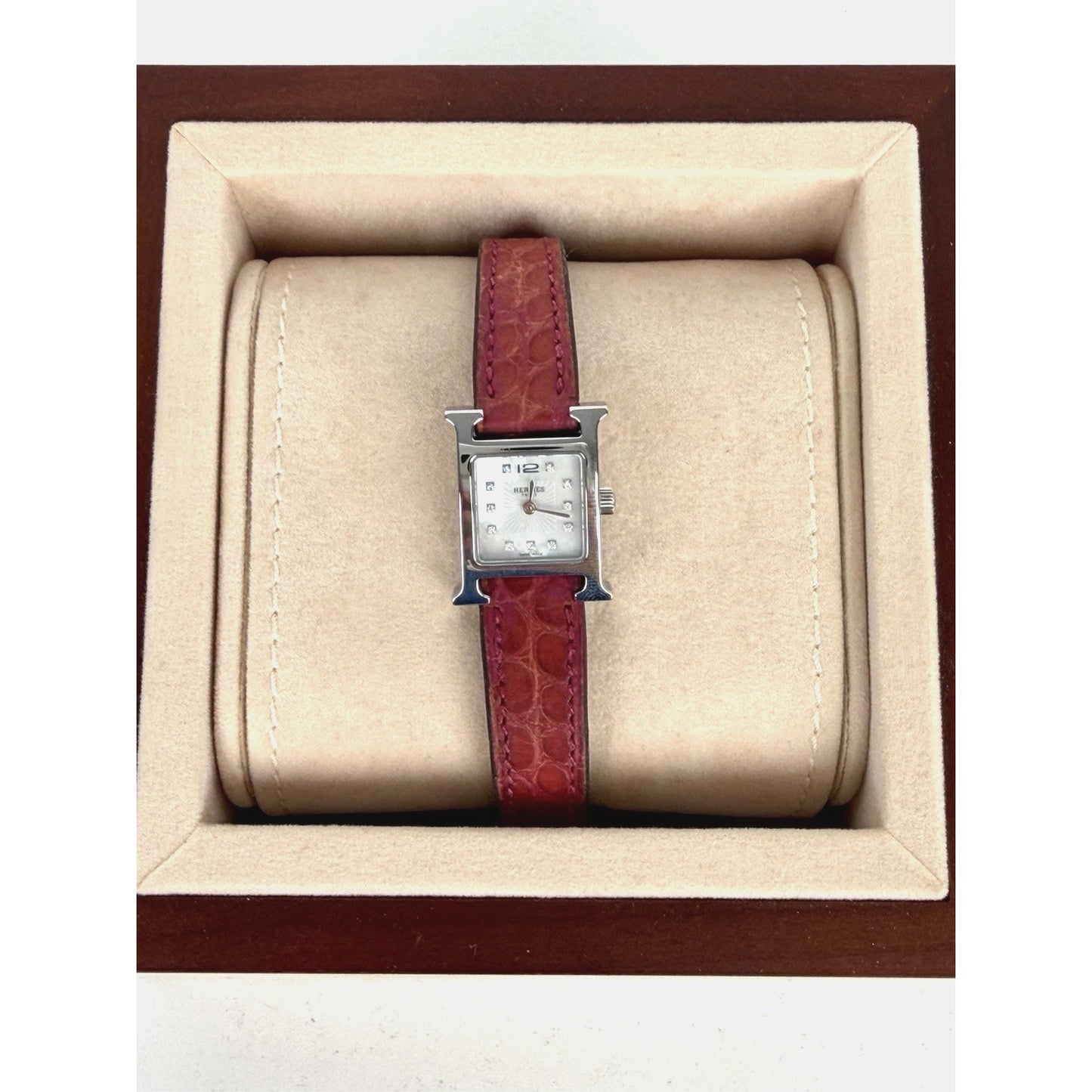 Hermes Heure H Watch Mother-of-Pearl Dial & Pink Alligator Leather Strap 2013