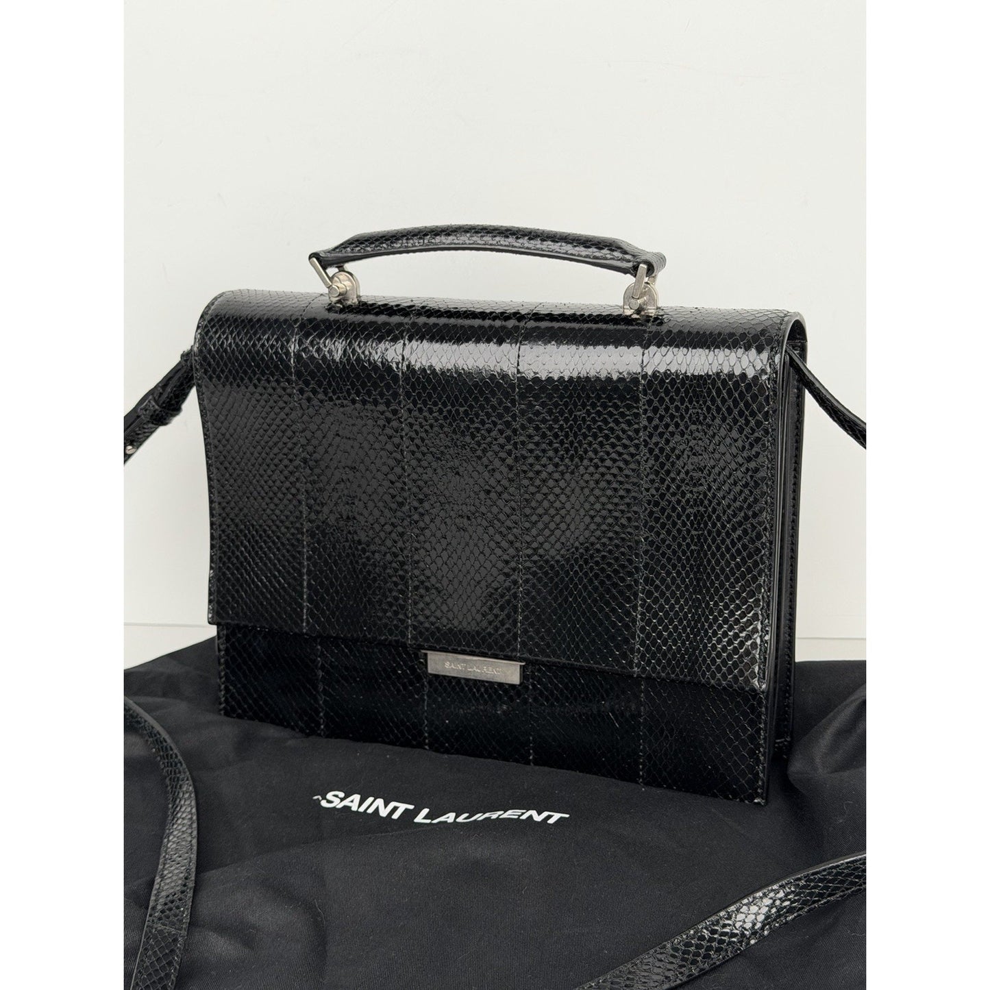 Saint Laurent Babylone Shoulder Bag Medium Black Leather with Silver Hardware S