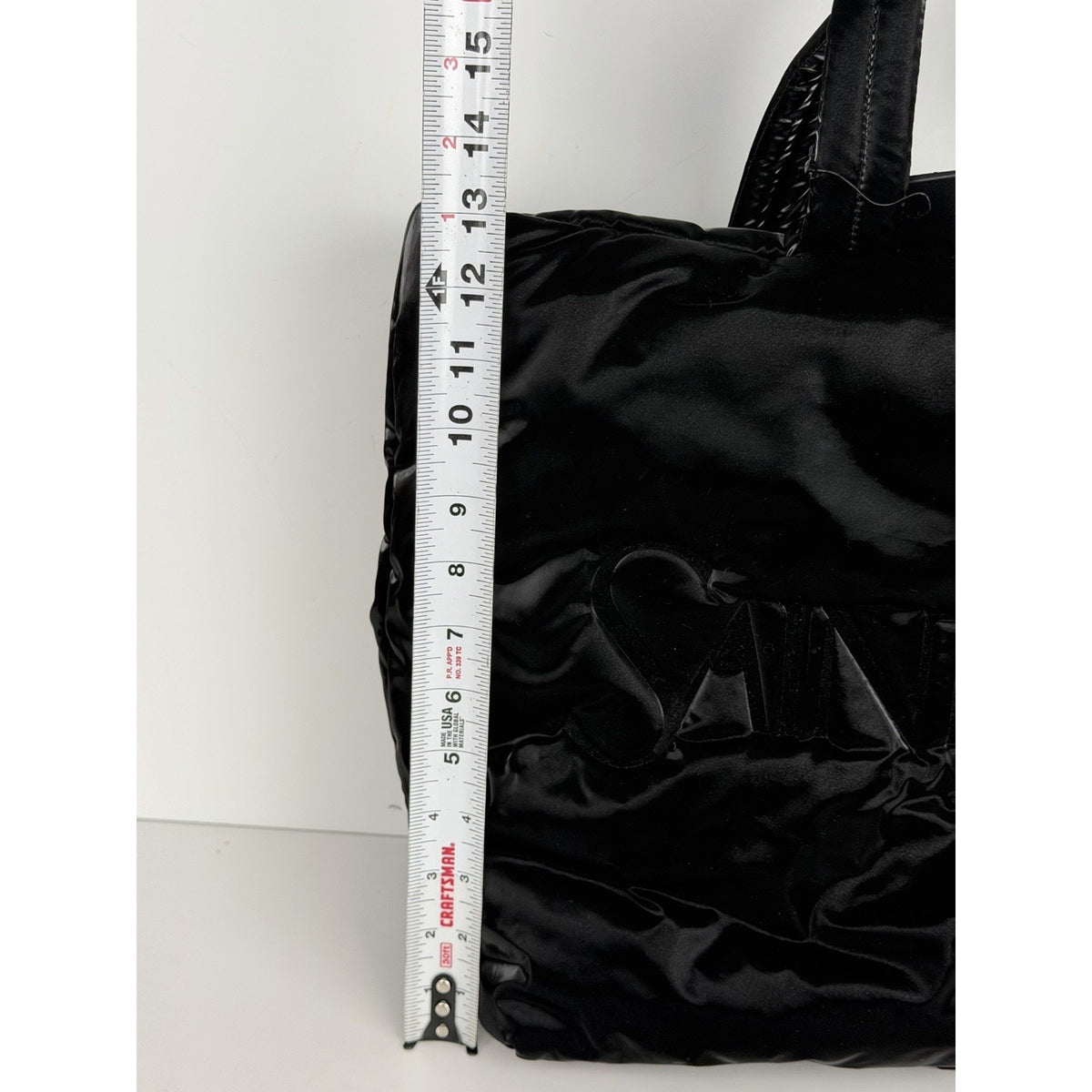 Saint Laurent Padded Tote Bag in Black Shiny Puffy Nylon with Embossed Logo C-6