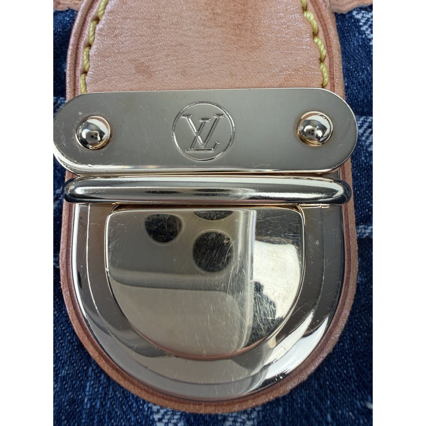 Louis Vuitton Denim Pleaty HandBag Blue Monogram & Gold-Tone Hardware D8