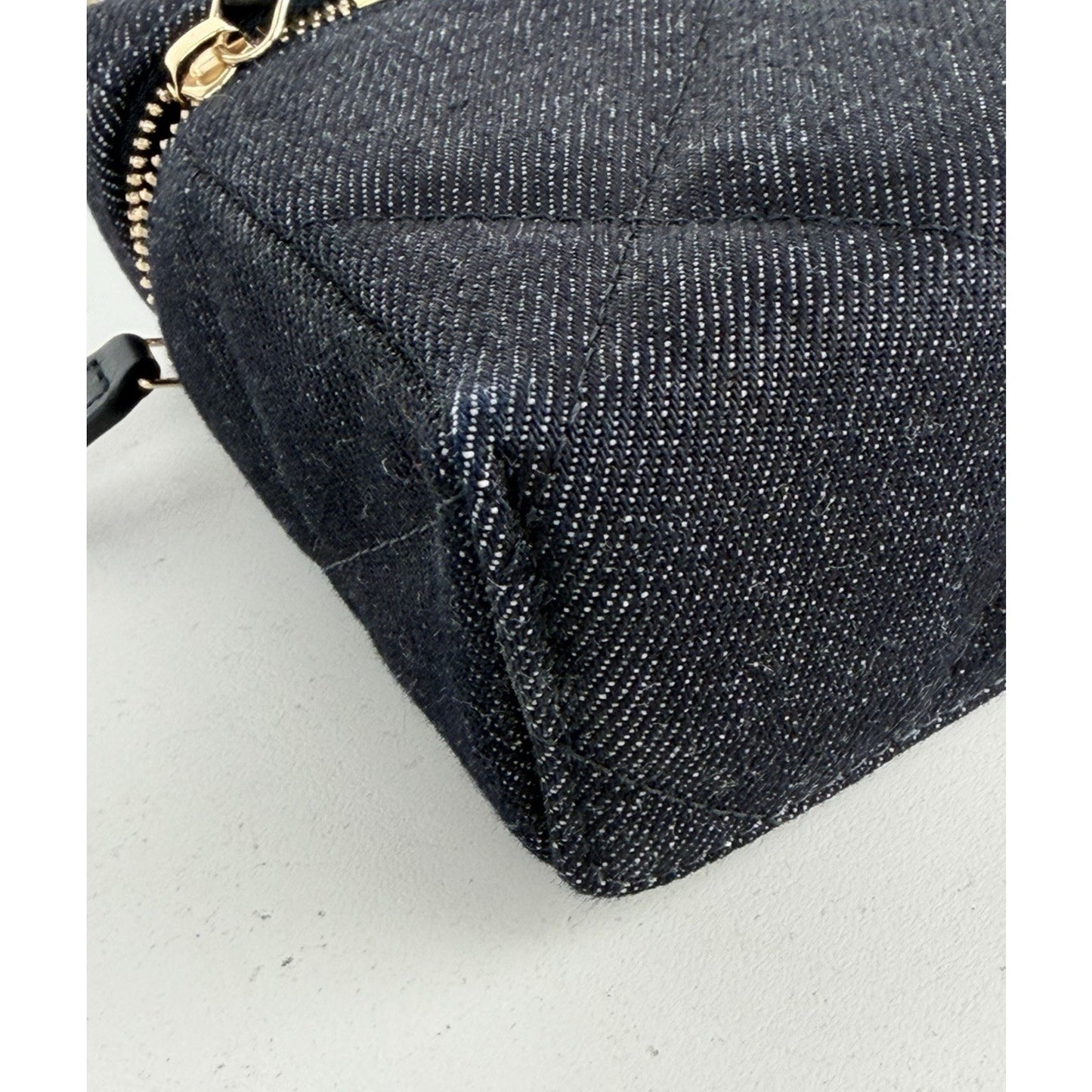 Chanel Slim Vanity Case Crossbody Bag in Blue Quilted Denim With Chain NFC E-1