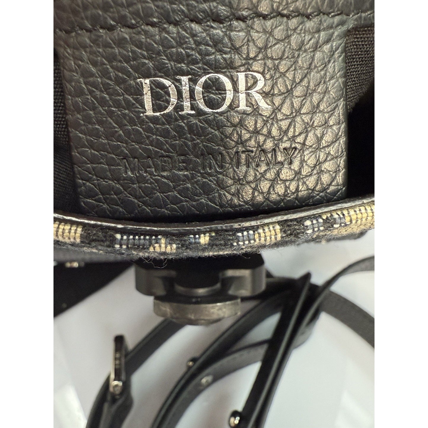 CHRISTIAN DIOR Oblique Jacquard Mini Saddle Backpack in Navy Blue