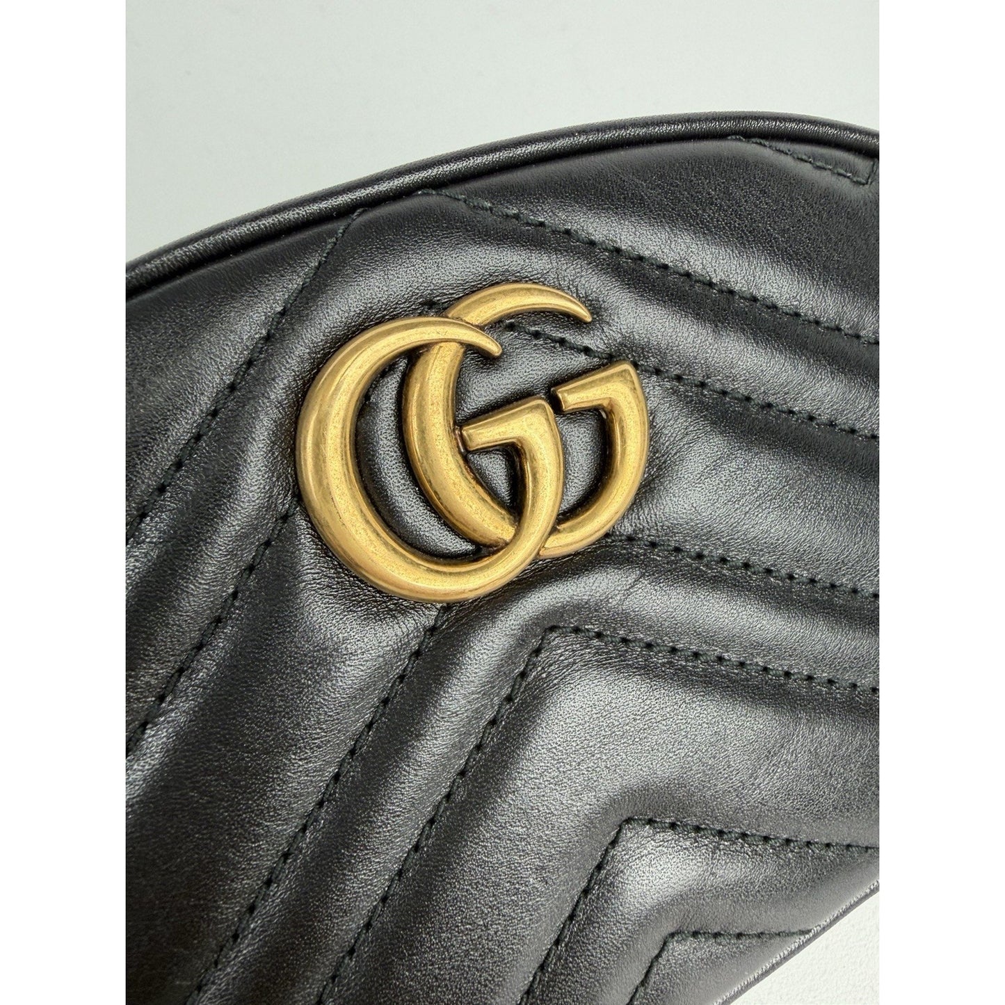 Gucci GG Marmont Small Belt Bag in Black Matelasse Quilted Chevron Leather S19