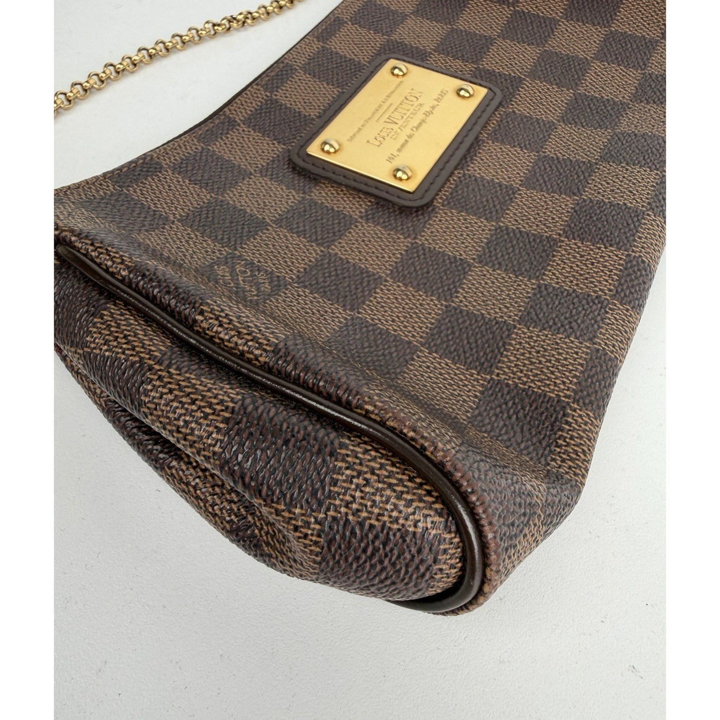 Louis Vuitton Eva Clutch Bag in Brown Damier Ebene Coated Canvas 2015