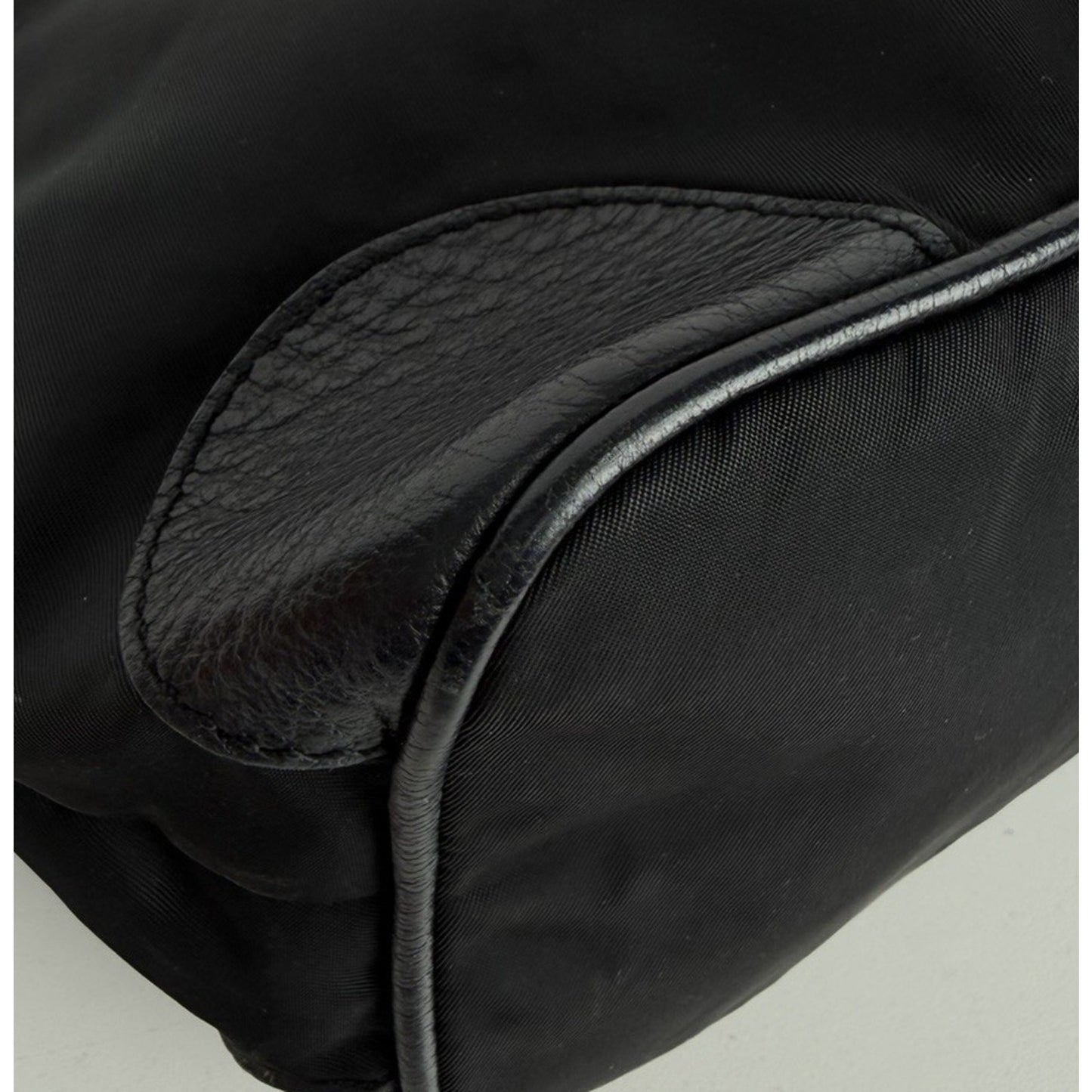 Prada Tessuto Nylon Shoulder Bag in Black Nylon with Leather Trim Vintage S08