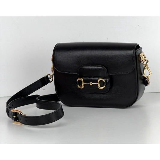 Gucci Horsebit 1955 Shoulder Bag in Black Leather Gold HW E-8