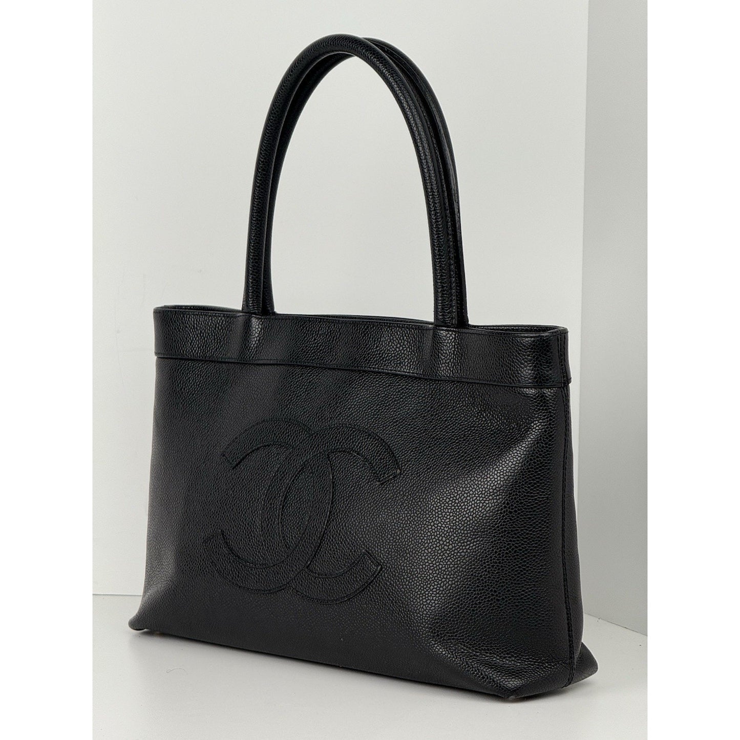 CHANEL Vintage CC Open Tote Black Caviar Leather Bag