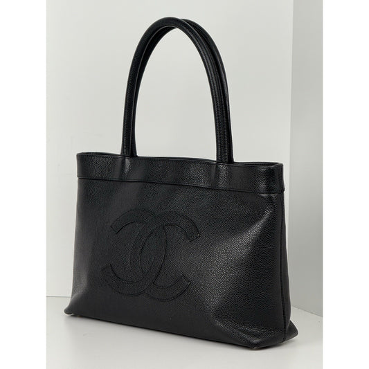 CHANEL Vintage CC Open Tote Black Caviar Leather Bag