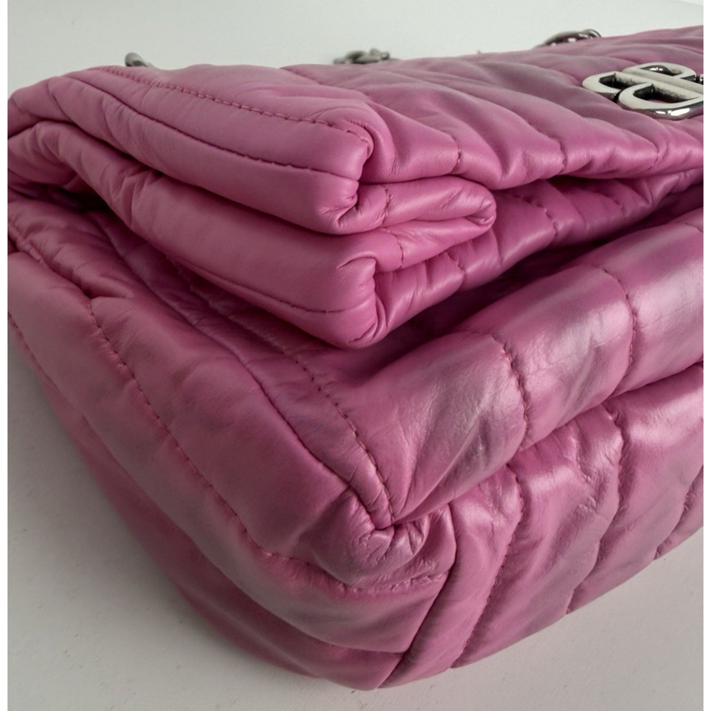 Balenciaga Monaco Small Bag in Pink Quilted leather Silver HW D-1