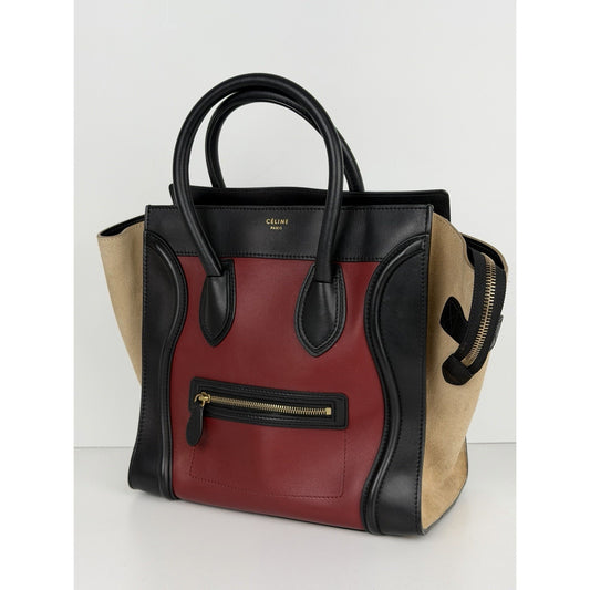 Celine Luggage Tote Bag Micro in Tri-Color Calfskin Leather and Suede S