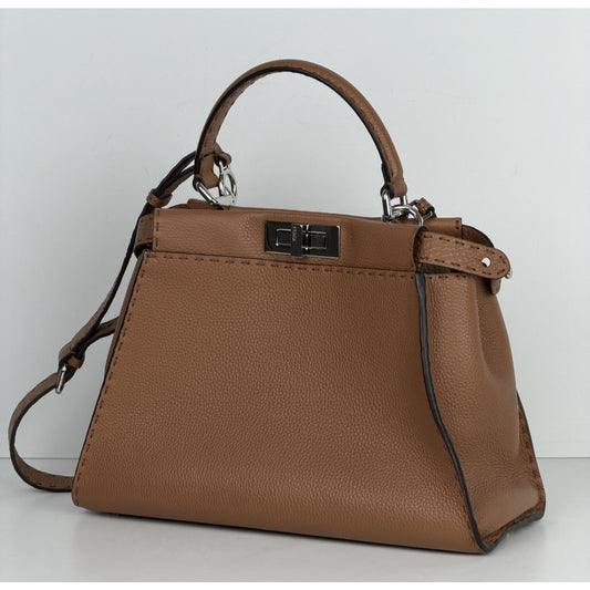 Fendi Selleria Peekaboo Handbag Medium Brown Cuoio Romano Leather B4