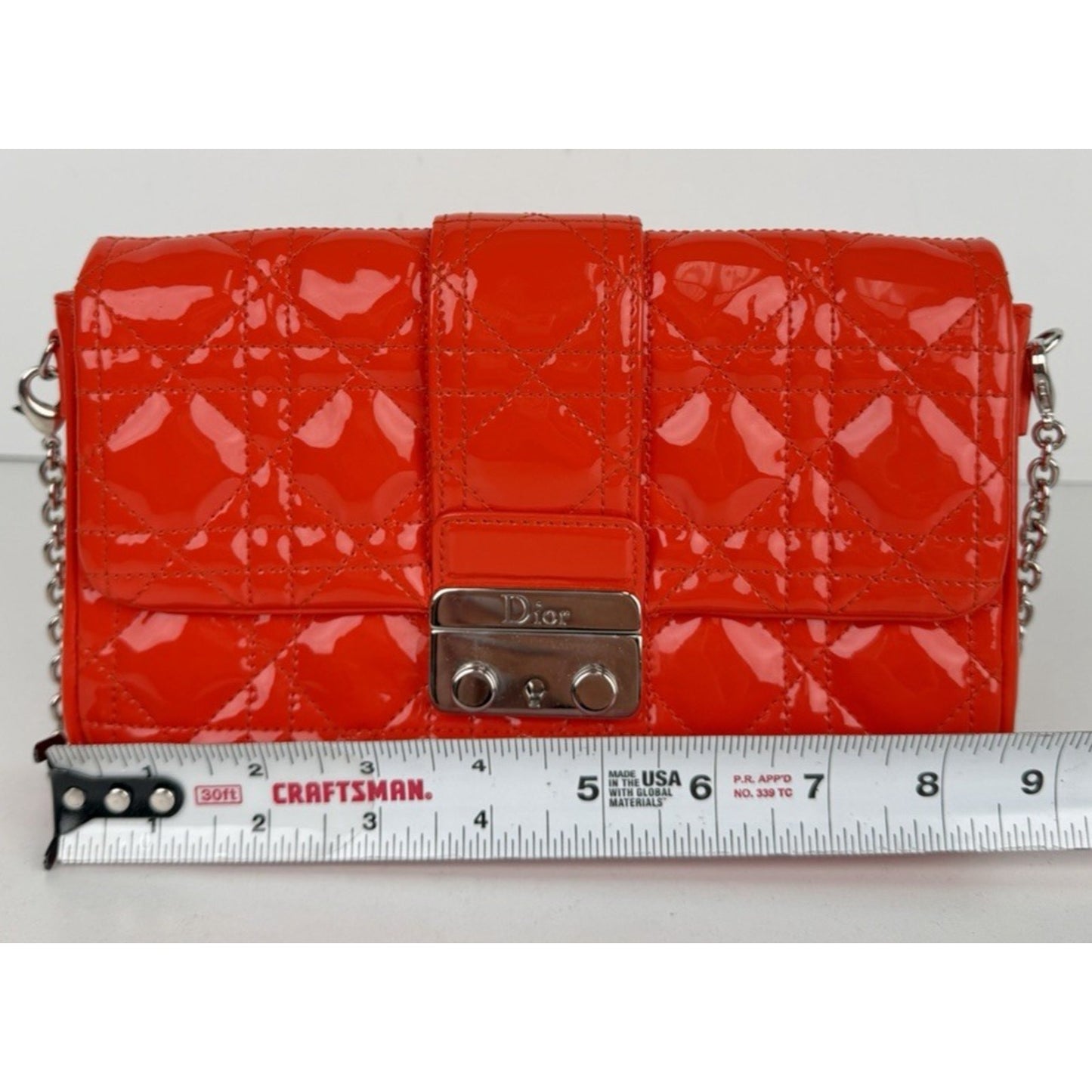 Christian Dior Miss Dior Cannage Patent Leather Wallet on Chain Red S11