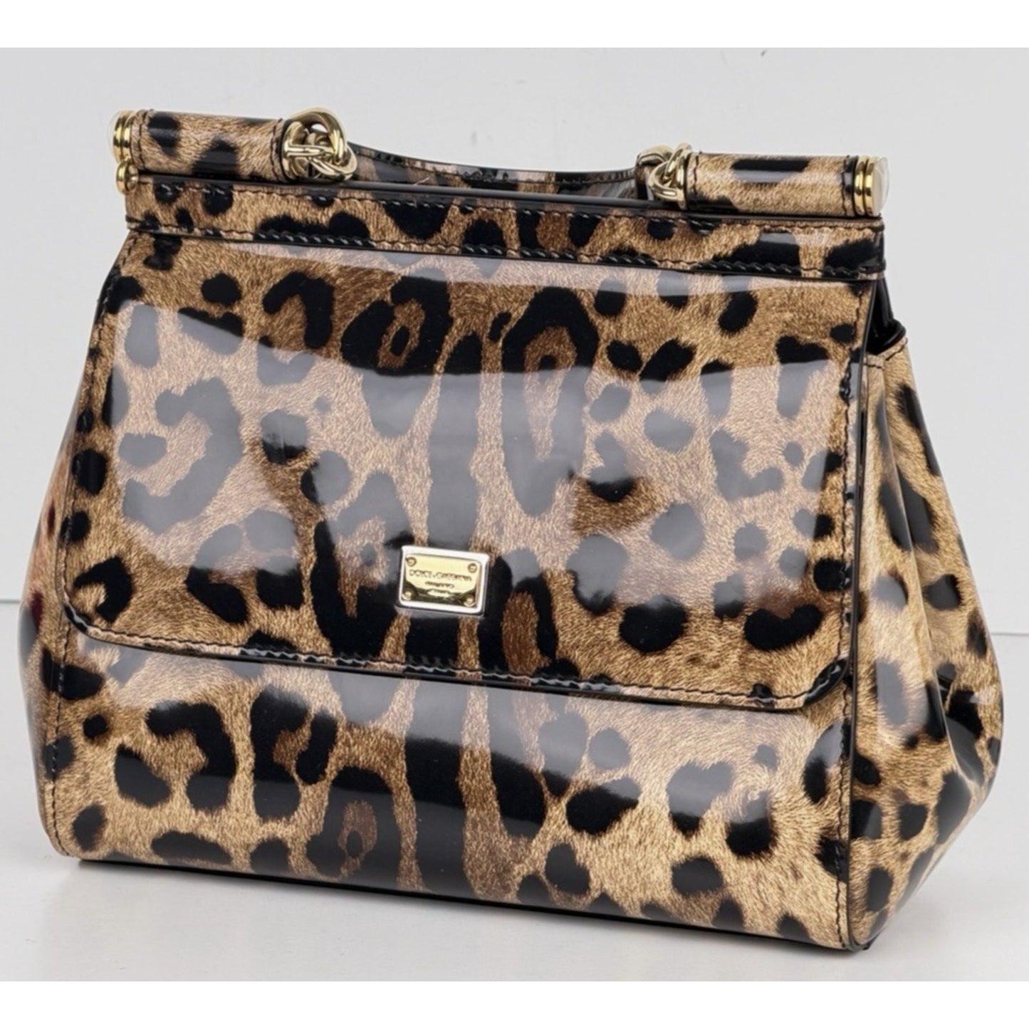 Dolce & Gabbana Medium Sicily Bag in Leopard Print Polished Calfskin Leather B3