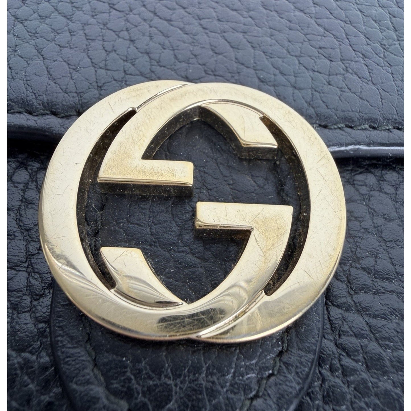 Gucci Pebbled Leather Interlocking G Chain Wallet Clutch Bag&Gold Hardware S