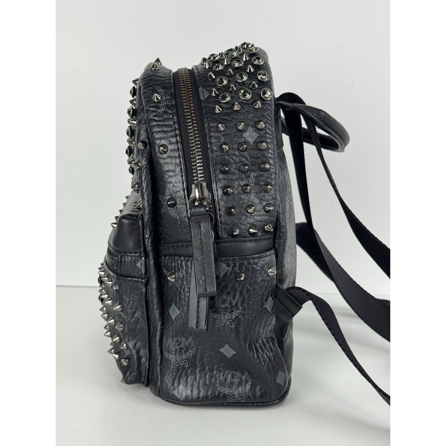 MCM Pearl Stud Stark Backpack in Black Grained Leather B-1