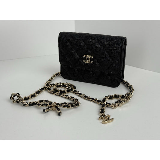 Chanel Mini Black Caviar Leather Quilted Crossbody Women's Bag