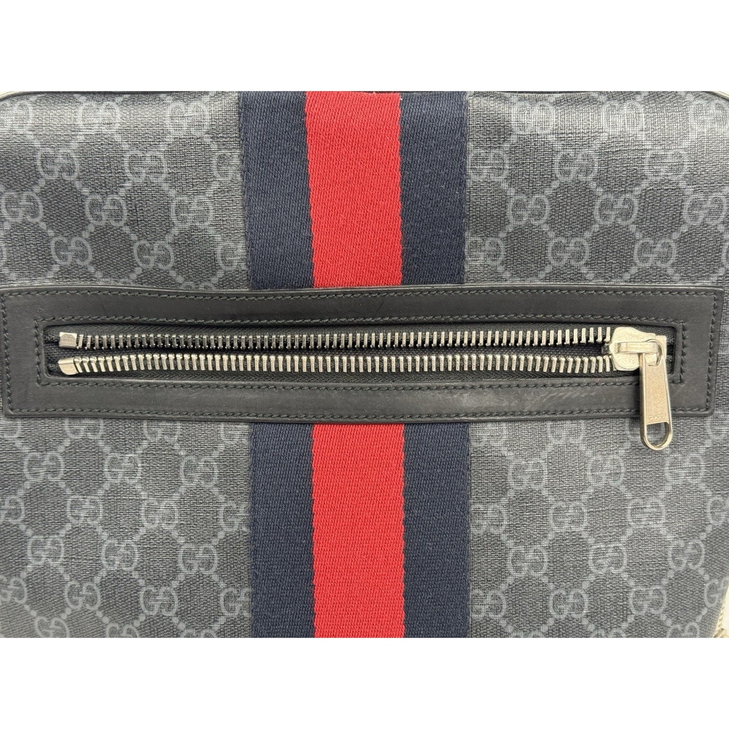 Gucci GG Supreme Black/Grey Coated Canvas Vintage Web Backpack